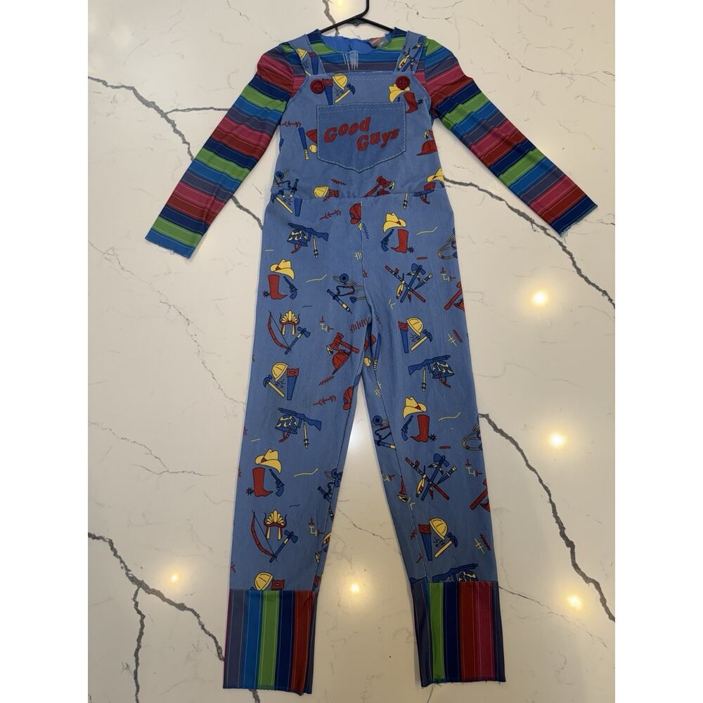 Good Guys Chucky Striped Long Sleeve Overalls Costume Youth L 10/12